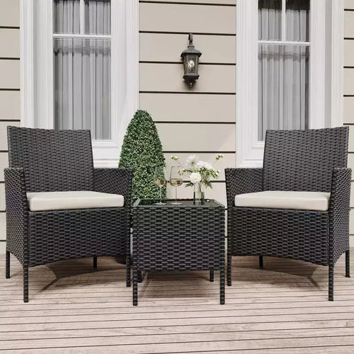 3 Piece Patio Set, PE Rattan Patio Conversation Set with 2 Chairs and 1 Coffee Table, Outdoor Patio Furniture Set for Patio Front Porch Balcony Bistro