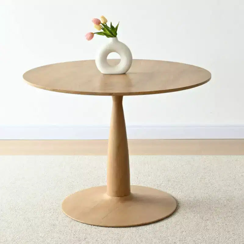 Ensemble table à manger ronde pour 4 personnes, table sur pied aspect bois naturel et chaises de salle à manger rembourrées avec dossier en rotin, idéal pour salle à manger-Panipeachy