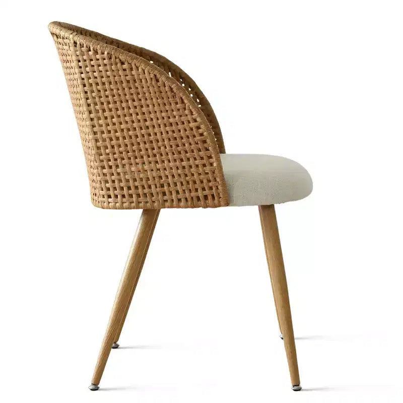 Ensemble table à manger ronde pour 4 personnes, table sur pied aspect bois naturel et chaises de salle à manger rembourrées avec dossier en rotin, idéal pour salle à manger-Panipeachy