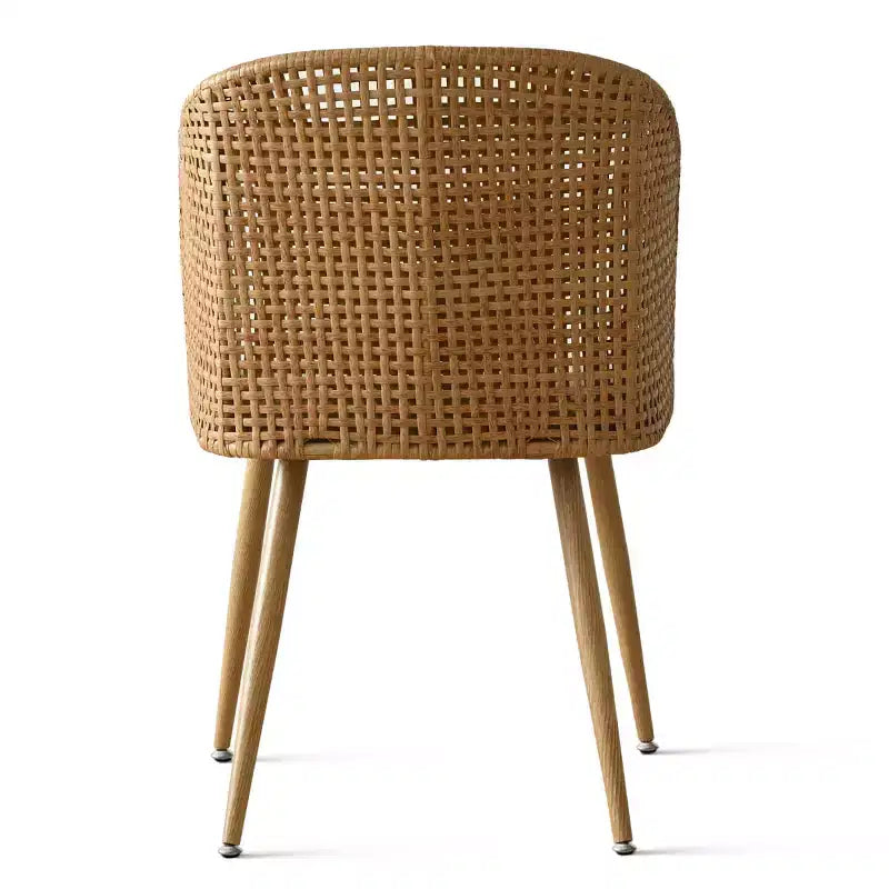 Ensemble table à manger ronde pour 4 personnes, table sur pied aspect bois naturel et chaises de salle à manger rembourrées avec dossier en rotin, idéal pour salle à manger-Panipeachy