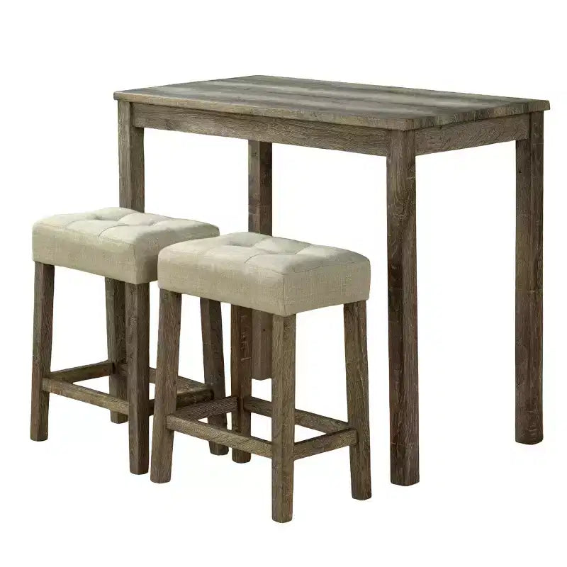 Ensemble de salle à manger GDFStudio Bennett en bois transitionnel 3 pièces à hauteur de comptoir avec tabourets rembourrés capitonnés de couleur biscuit