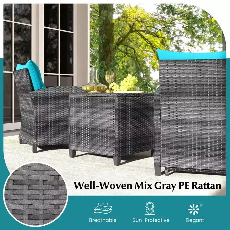 Costway Ensemble de Meubles de Jardin en Rotin 5 Pièces avec 2 Ottomans et Table Basse en Verre Trempé Gris Mixte + Turquoise/Blanc Cassé/Rouge/Marron/Gris/Bleu Marine/Noir