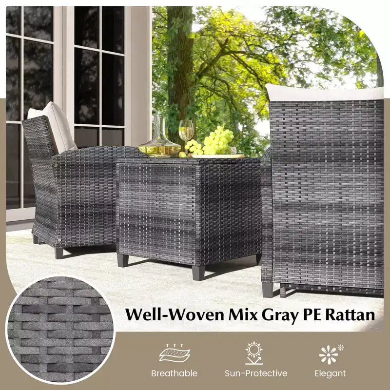 Costway Ensemble de Meubles de Jardin en Rotin 5 Pièces avec 2 Ottomans et Table Basse en Verre Trempé Gris Mixte + Turquoise/Blanc Cassé/Rouge/Marron/Gris/Bleu Marine/Noir