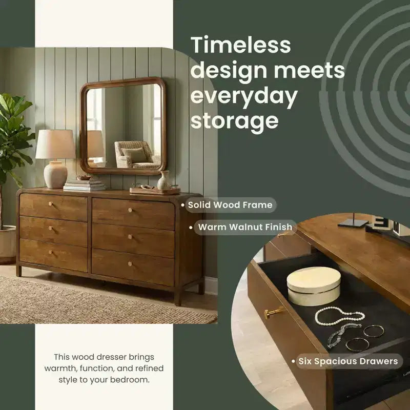 Ensemble de chambre à coucher en bois Eldren de Roundhill Furniture, lit plateforme avec commode, miroir, deux tables de chevet, chiffonnier au fini noyer