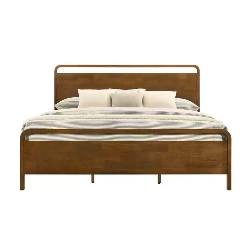 Ensemble de chambre à coucher en bois Eldren de Roundhill Furniture, lit plateforme avec commode, miroir, deux tables de chevet, chiffonnier au fini noyer