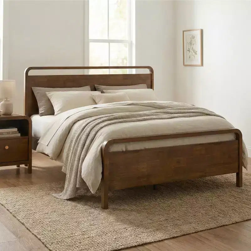 Ensemble de chambre à coucher en bois Eldren de Roundhill Furniture, lit plateforme avec commode, miroir, deux tables de chevet, chiffonnier au fini noyer