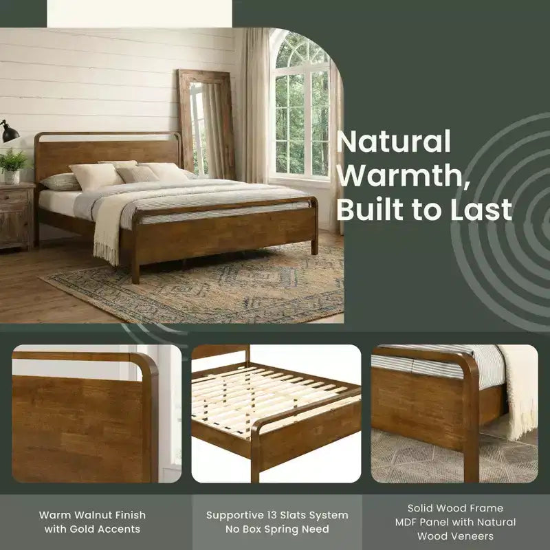 Ensemble de chambre à coucher en bois Eldren de Roundhill Furniture, lit plateforme avec commode, miroir, deux tables de chevet, chiffonnier au fini noyer