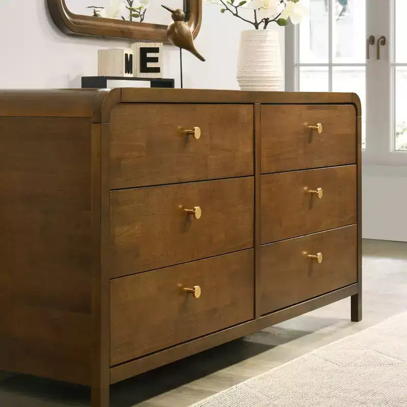 Ensemble de chambre à coucher en bois Eldren de Roundhill Furniture, lit plateforme avec commode, miroir, deux tables de chevet, chiffonnier au fini noyer
