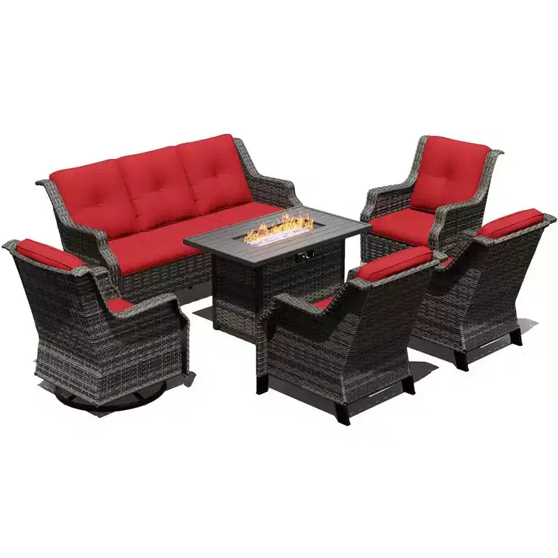 Ensemble d'extérieur premium UPTIOT avec fauteuils à bascule, fauteuils pivotants, canapé et brasero pour une détente optimale