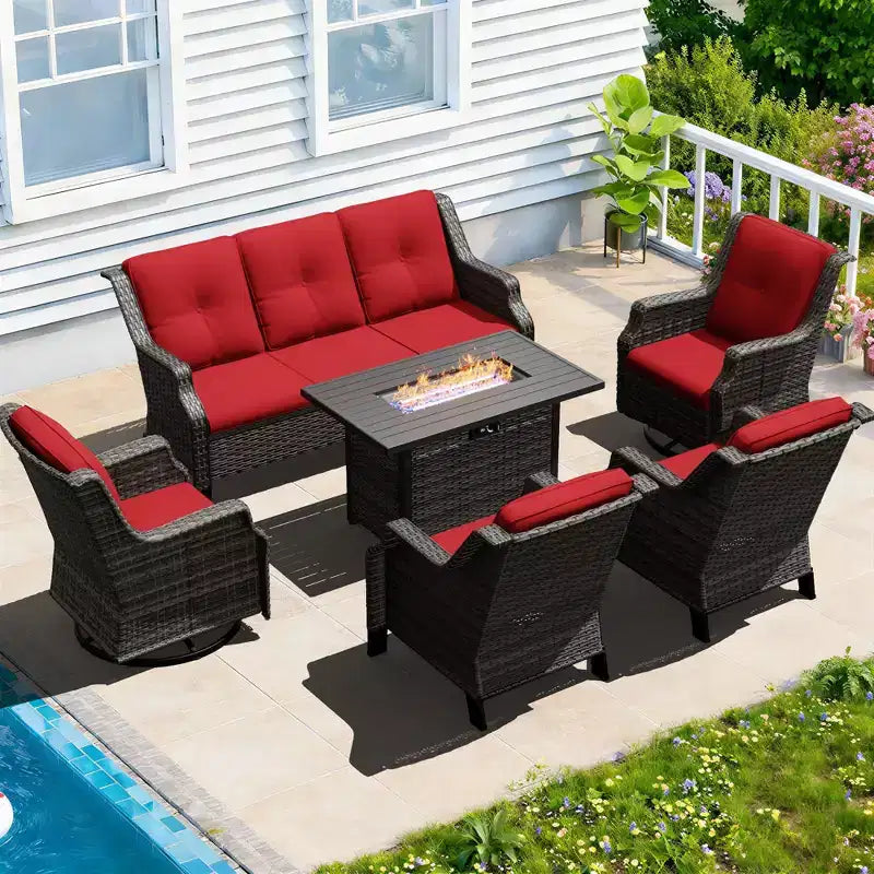 Ensemble d'extérieur premium UPTIOT avec fauteuils à bascule, fauteuils pivotants, canapé et brasero pour une détente optimale