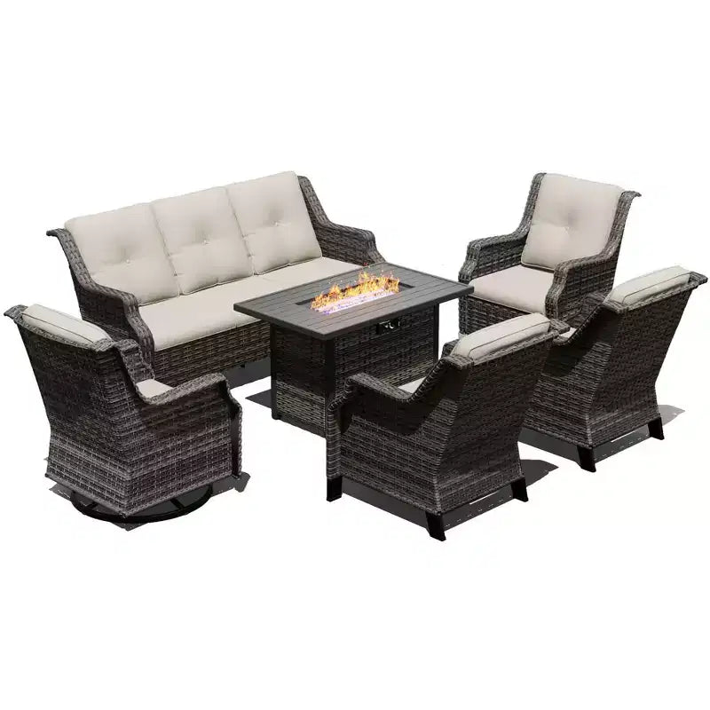 Ensemble d'extérieur premium UPTIOT avec fauteuils à bascule, fauteuils pivotants, canapé et brasero pour une détente optimale