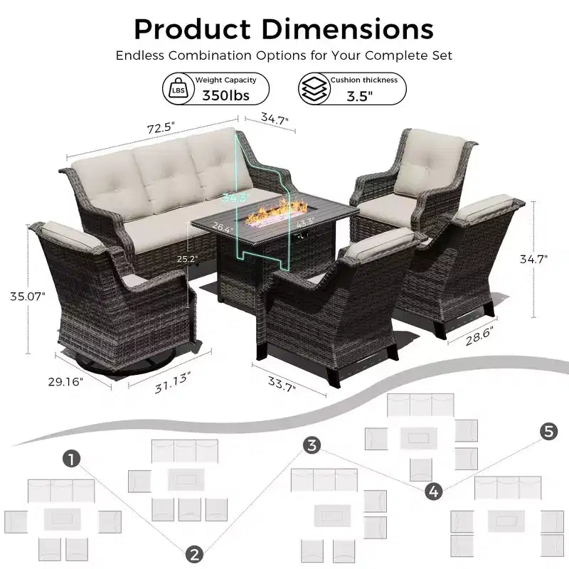 Ensemble d'extérieur premium UPTIOT avec fauteuils à bascule, fauteuils pivotants, canapé et brasero pour une détente optimale