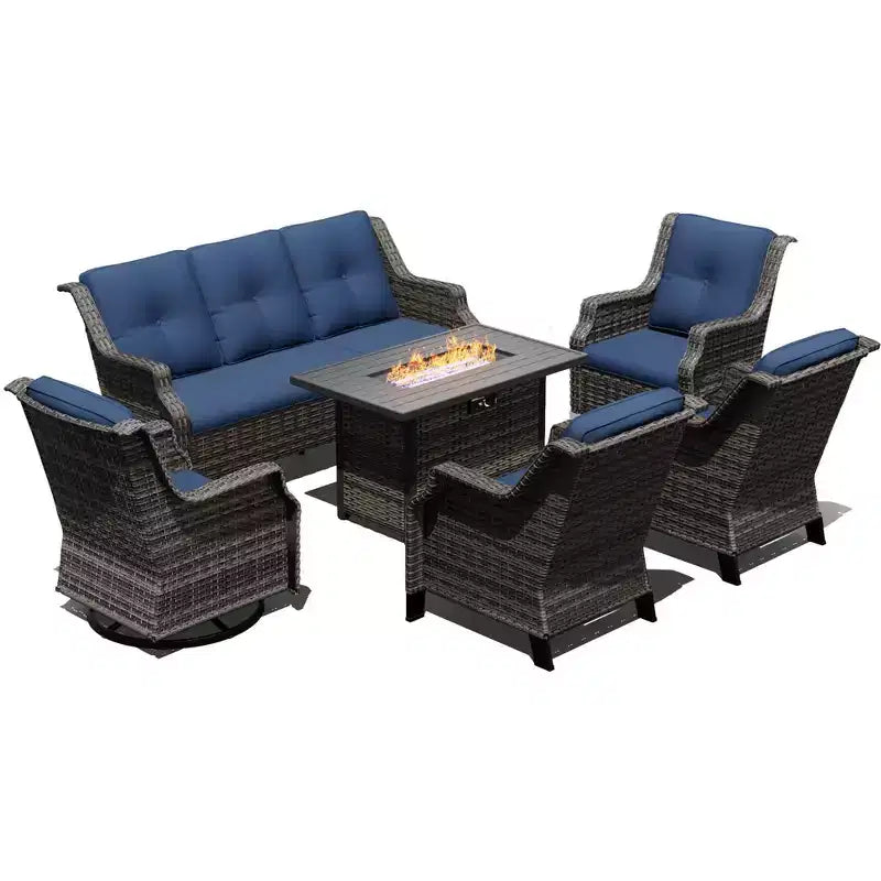 Ensemble d'extérieur premium UPTIOT avec fauteuils à bascule, fauteuils pivotants, canapé et brasero pour une détente optimale