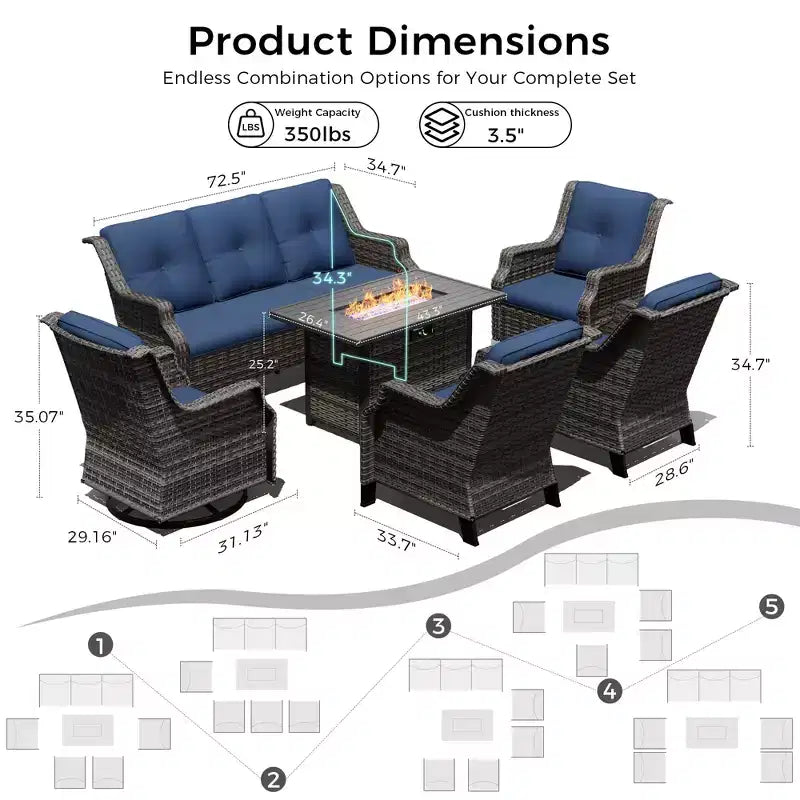 Ensemble d'extérieur premium UPTIOT avec fauteuils à bascule, fauteuils pivotants, canapé et brasero pour une détente optimale