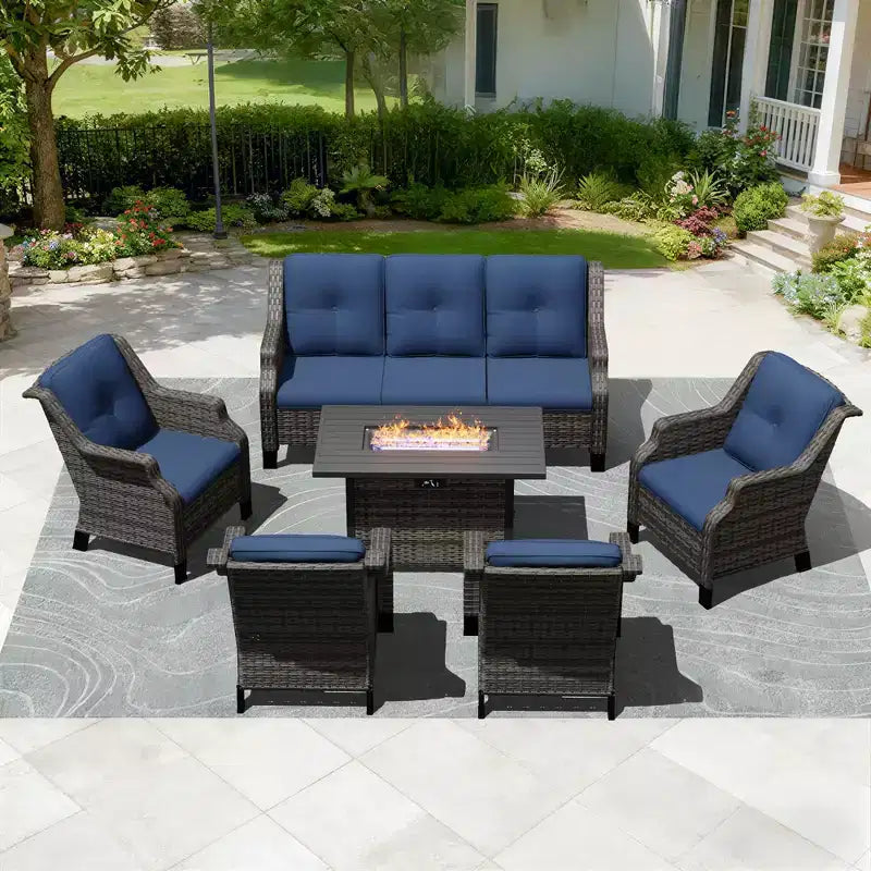 Ensemble d'extérieur premium UPTIOT avec fauteuils à bascule, fauteuils pivotants, canapé et brasero pour une détente optimale
