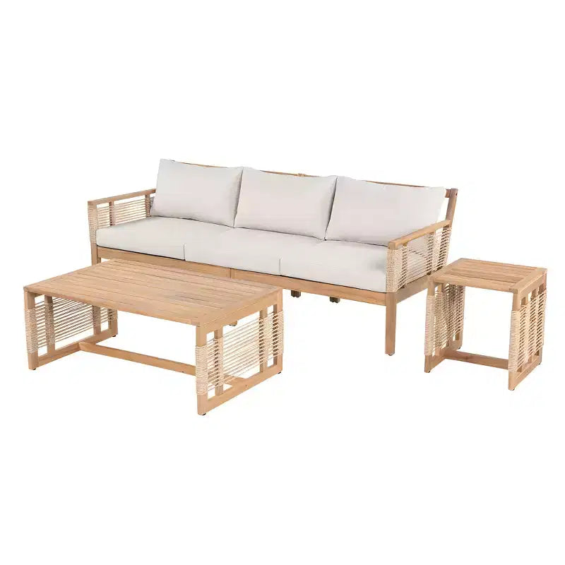 GDFStudio Brynn Ensemble de conversation 3 pièces en bois d'acacia avec canapé 3 places et 2 tables basses