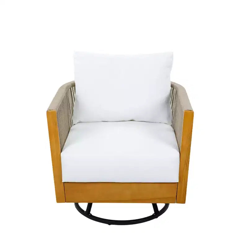 Christopher Knight Home Nguyen Ensemble de 3 chaises pivotantes de patio modernes en acacia avec design en corde et table d'appoint