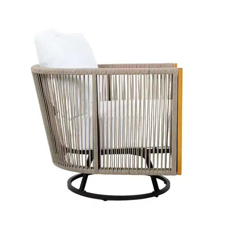 Christopher Knight Home Nguyen Ensemble de 3 chaises pivotantes de patio modernes en acacia avec design en corde et table d'appoint