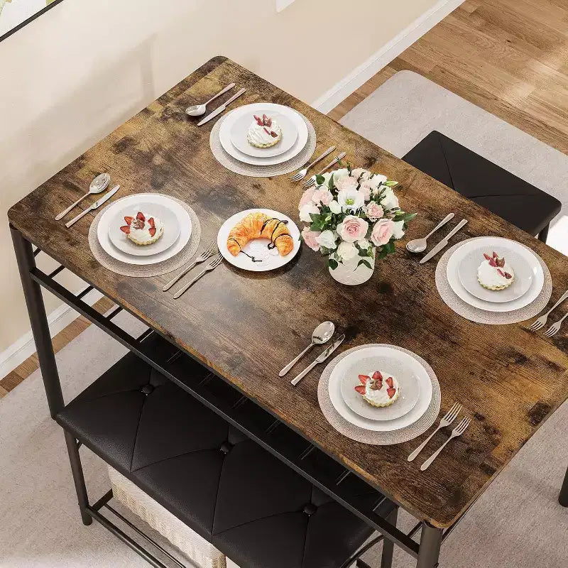 Ensemble table à manger pour 4 avec bancs rembourrés et 2 tabourets, table de petit-déjeuner de cuisine moderne peu encombrante