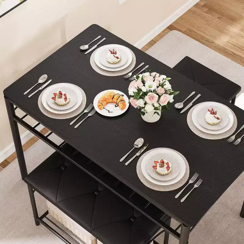 Ensemble table à manger pour 4 avec bancs rembourrés et 2 tabourets, table de petit-déjeuner de cuisine moderne peu encombrante