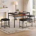 Dining Table Set for 4 with Upholstered Benches and 2 Stools, Modern Space Saving Kitchen Breakfast Table