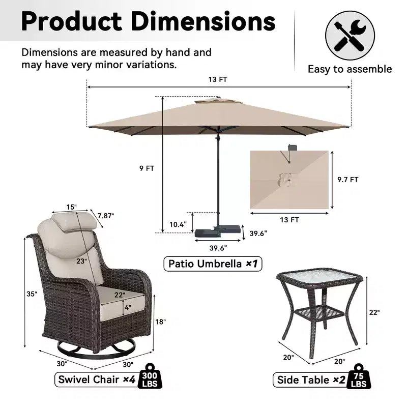 Ensemble de relaxation d'extérieur UPTIOT avec fauteuils à bascule, tables d'appoint et parasol pour terrasse