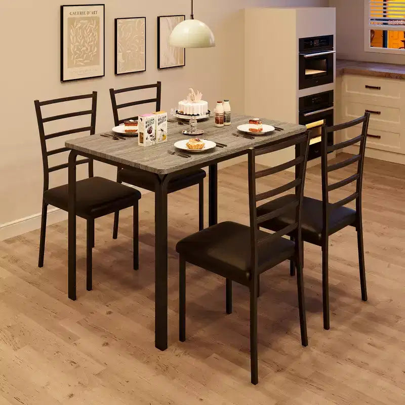 COZONY Ensemble Table et Chaises de Cuisine 5 Pièces pour 4 Personnes, Ensemble de Table à Manger Rectangulaire avec 4 Chaises Rembourrées, Ensemble Dînette Gain de Place