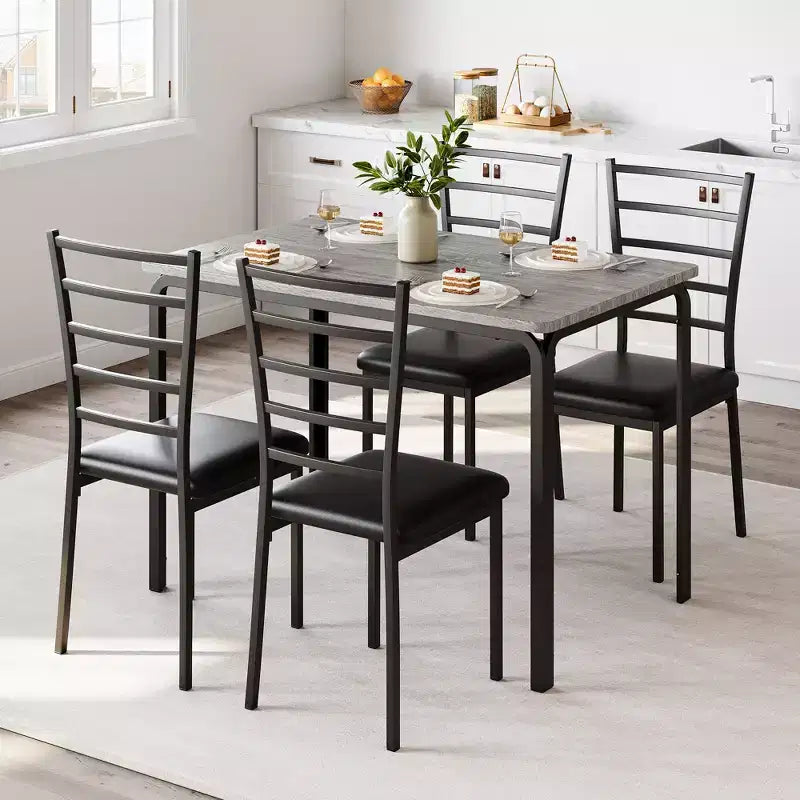 COZONY Ensemble Table et Chaises de Cuisine 5 Pièces pour 4 Personnes, Ensemble de Table à Manger Rectangulaire avec 4 Chaises Rembourrées, Ensemble Dînette Gain de Place