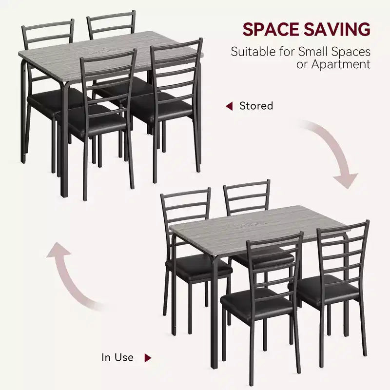 COZONY Ensemble Table et Chaises de Cuisine 5 Pièces pour 4 Personnes, Ensemble de Table à Manger Rectangulaire avec 4 Chaises Rembourrées, Ensemble Dînette Gain de Place