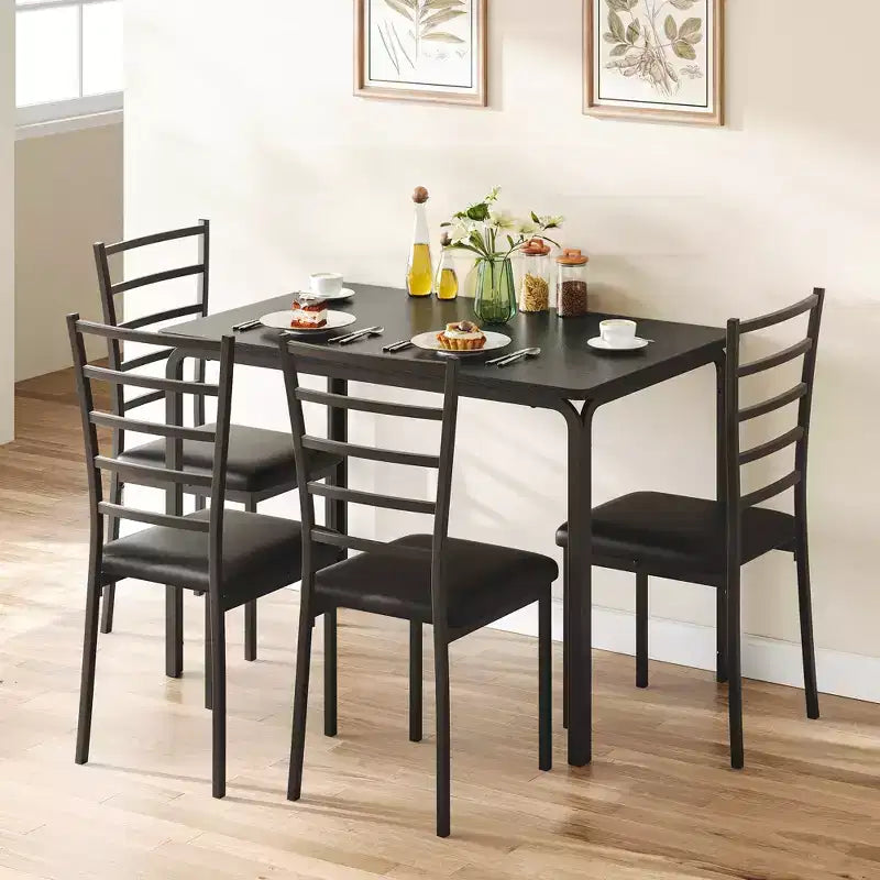 COZONY Ensemble Table et Chaises de Cuisine 5 Pièces pour 4 Personnes, Ensemble de Table à Manger Rectangulaire avec 4 Chaises Rembourrées, Ensemble Dînette Gain de Place