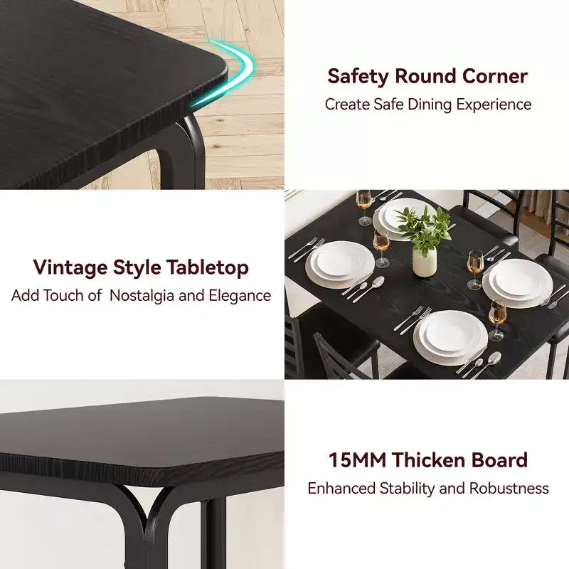 COZONY Ensemble Table et Chaises de Cuisine 5 Pièces pour 4 Personnes, Ensemble de Table à Manger Rectangulaire avec 4 Chaises Rembourrées, Ensemble Dînette Gain de Place