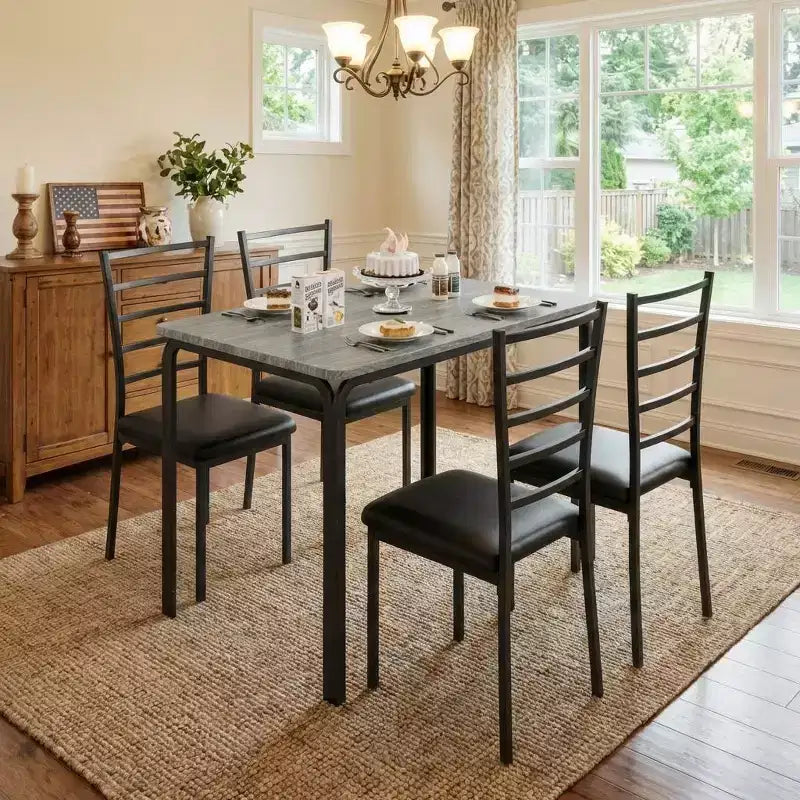 COZONY Ensemble Table et Chaises de Cuisine 5 Pièces pour 4 Personnes, Ensemble de Table à Manger Rectangulaire avec 4 Chaises Rembourrées, Ensemble Dînette Gain de Place