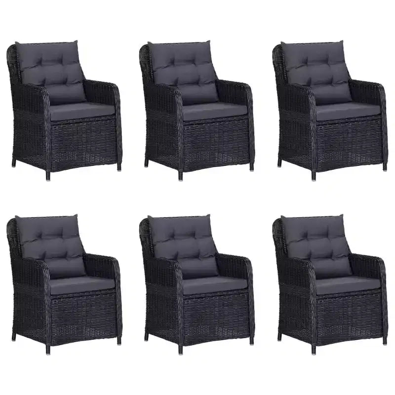 vidaXL Ensemble de salle à manger 7 pcs en résine tressée noir Coussins déhoussables