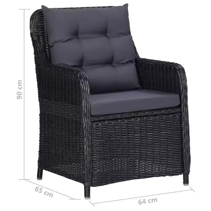 vidaXL Ensemble de salle à manger 7 pcs en résine tressée noir Coussins déhoussables