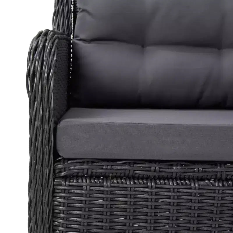 vidaXL Ensemble de salle à manger 7 pcs en résine tressée noir Coussins déhoussables