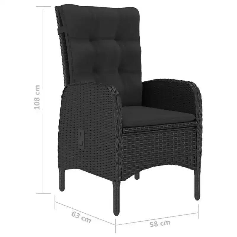 vidaXL Salon de jardin noir en polyrotin, acier, bois d'acacia et polyester