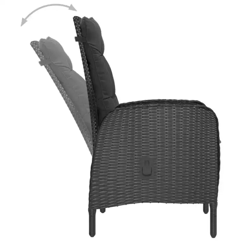 vidaXL Salon de jardin noir en polyrotin, acier, bois d'acacia et polyester