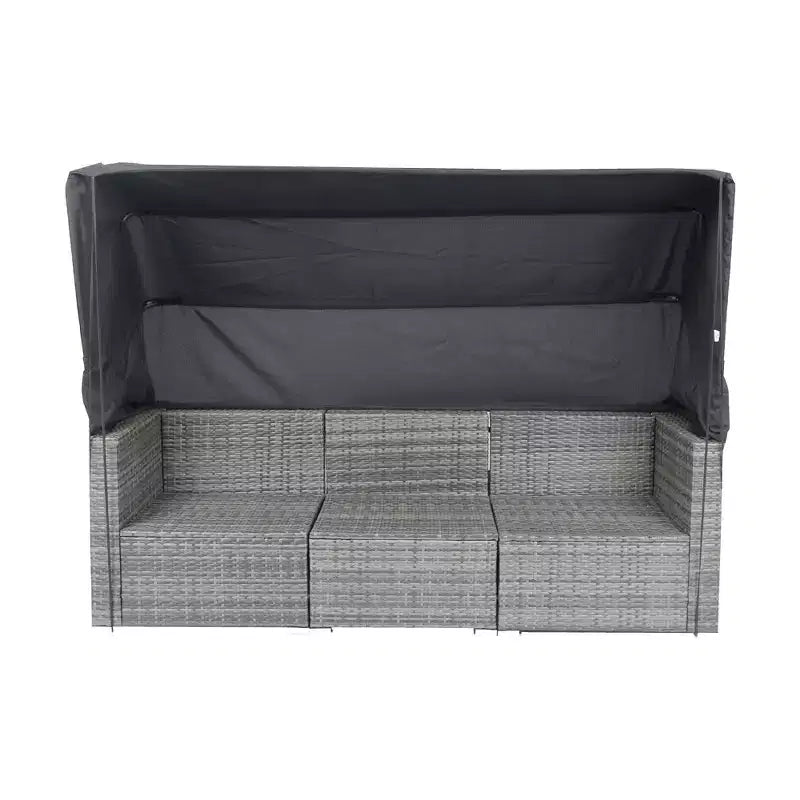 Canapé sectionnel d'extérieur moderne 7 pièces GDFStudio Solio en fer et rotin PE avec auvent rétractable et coussins lavables