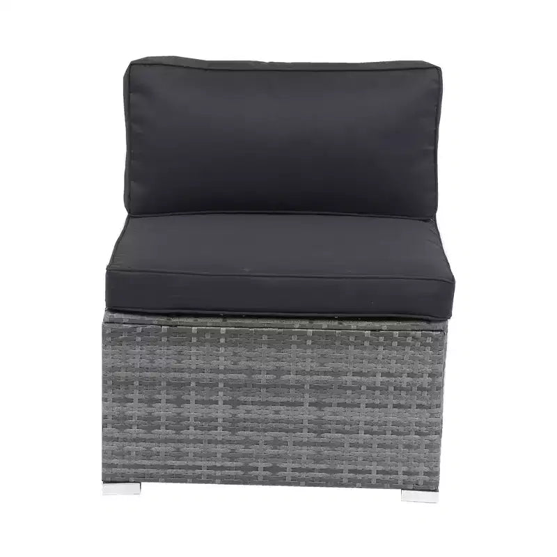 Canapé sectionnel d'extérieur moderne 7 pièces GDFStudio Solio en fer et rotin PE avec auvent rétractable et coussins lavables
