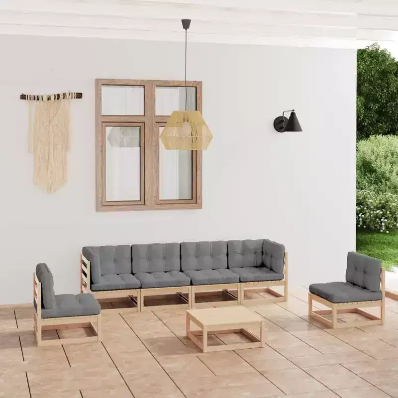 vidaXL Salon de jardin Coussins gris Bois de pin massif Grand Modulable
