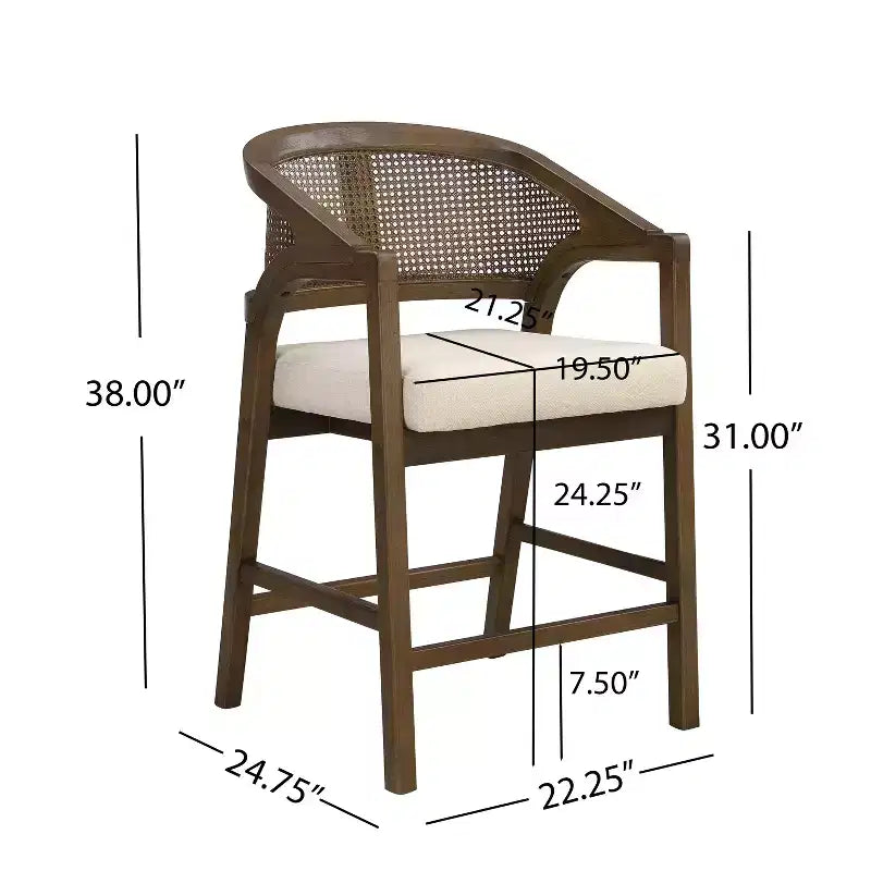 Christopher Knight Home Mirae Ensemble de 5 tabourets de comptoir en rotin et bois d'hévéa de style milieu de siècle avec table de comptoir cannelée