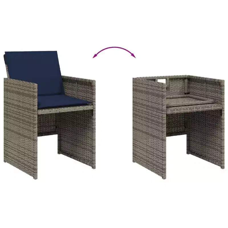 vidaXL Salon de jardin 10 pcs Résine tressée Gris Grand Pliable