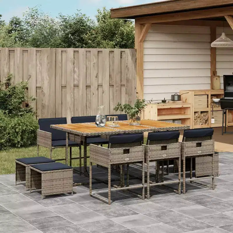 vidaXL Salon de jardin 10 places, 10 personnes, Poly rotin gris, Pliant