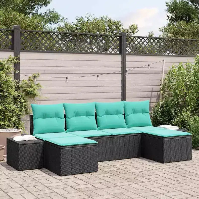 vidaXL Salon de jardin 4 pièces résine tressée noir et turquoise