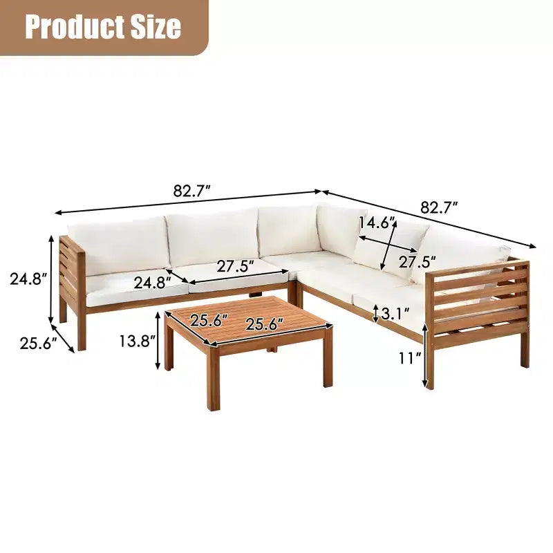 Ensemble de canapé d'angle d'extérieur Polibi Acacia avec table basse assortie