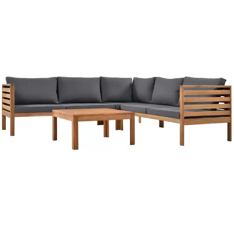 Ensemble de canapé d'angle d'extérieur Polibi Acacia avec table basse assortie