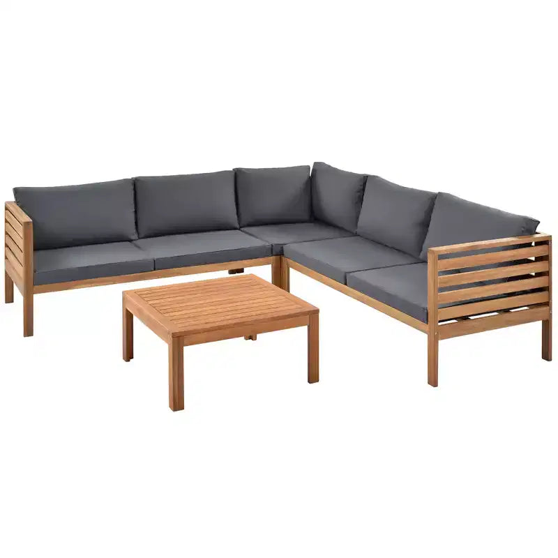 Ensemble de canapé d'angle d'extérieur Polibi Acacia avec table basse assortie