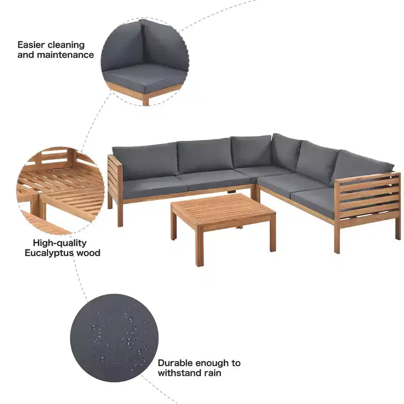 Ensemble de canapé d'angle d'extérieur Polibi Acacia avec table basse assortie