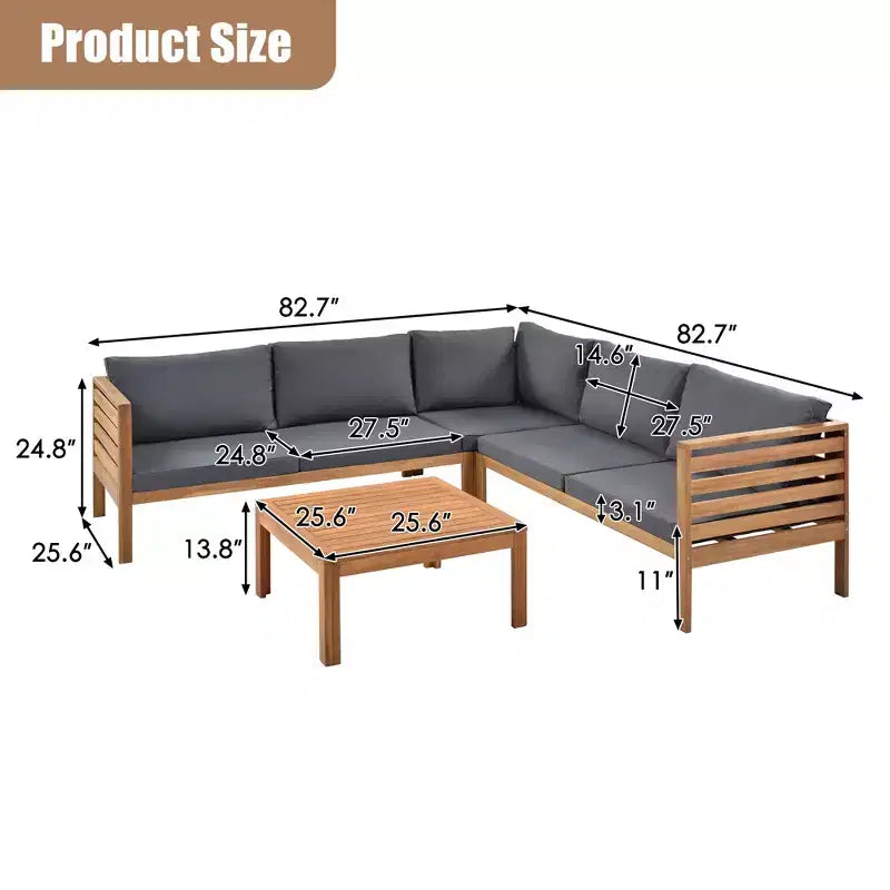 Ensemble de canapé d'angle d'extérieur Polibi Acacia avec table basse assortie