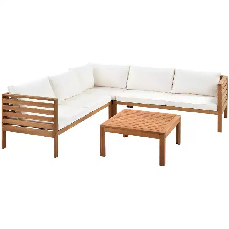 Ensemble de canapé d'angle d'extérieur Polibi Acacia avec table basse assortie
